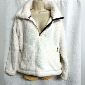 Tommy Hilfiger Women Sherpa White Faux Fur Full Zip Up Coat size Large